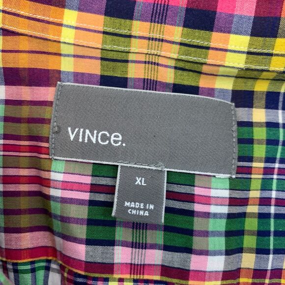 Vince Shirt Mens XL Extra Large Multi Plaid Button Up Long Sleeve Cotton - Picture 6 of 9